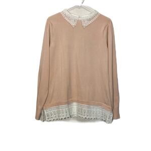 Adrianna Papell Pastel Lace Collar Shirt Sweater Size L